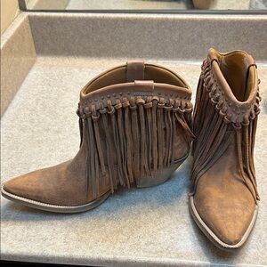 Abilene Boot Co. Tan Fringe Ankle Booties
